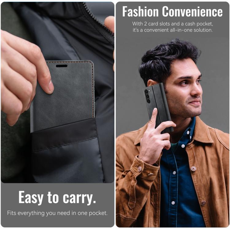 Funda CaseMe 033 para Samsung Galaxy S23+ 5G, forro de piel de becerro, microfibra, con bloqueo RFID (negra)