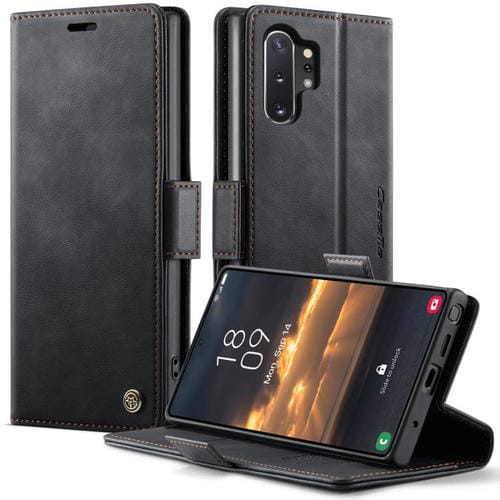 Funda CaseMe 033 para Samsung Galaxy Note10+, forro de piel de becerro, microfibra, con bloqueo RFID (negra)