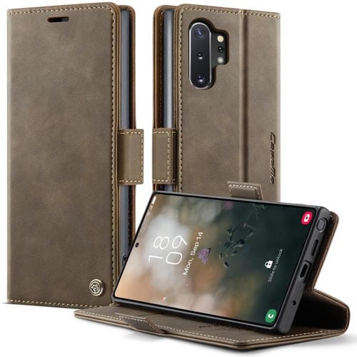 Funda CaseMe 033 para Samsung Galaxy Note10+, forro de piel de becerro, microfibra y bloqueo RFID (café)