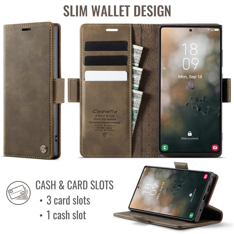 Funda CaseMe 033 para Samsung Galaxy Note10+, forro de piel de becerro, microfibra y bloqueo RFID (café)