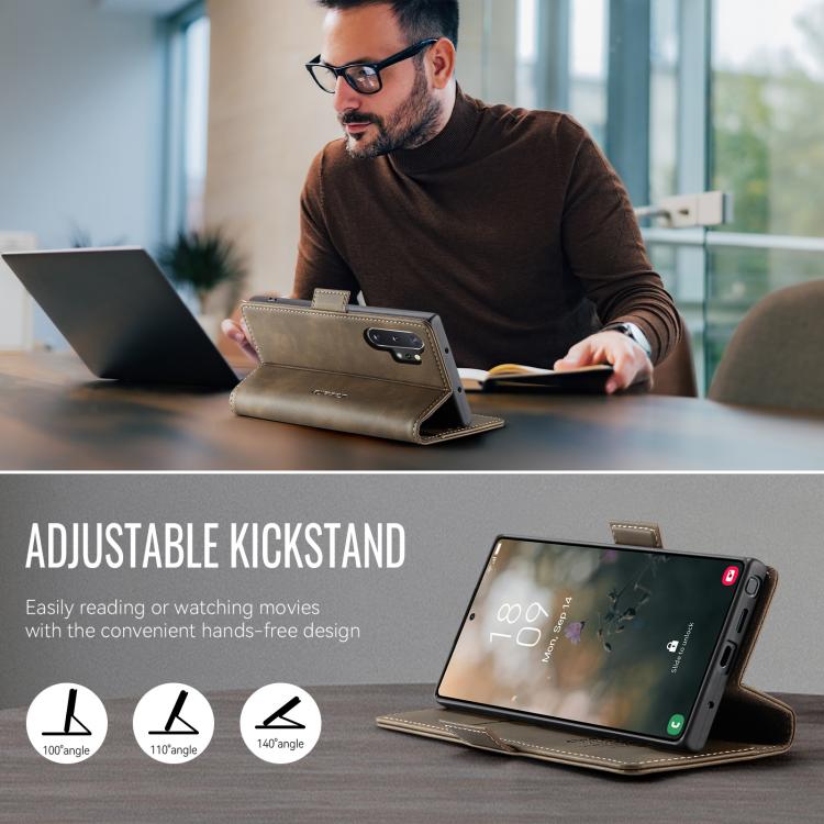 Funda CaseMe 033 para Samsung Galaxy Note10+, forro de piel de becerro, microfibra y bloqueo RFID (café)