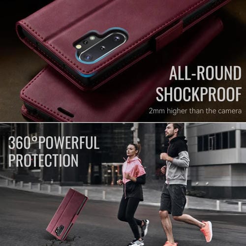 Funda CaseMe 033 para Samsung Galaxy Note10+, forro de piel de becerro, microfibra, con bloqueo RFID (roja)