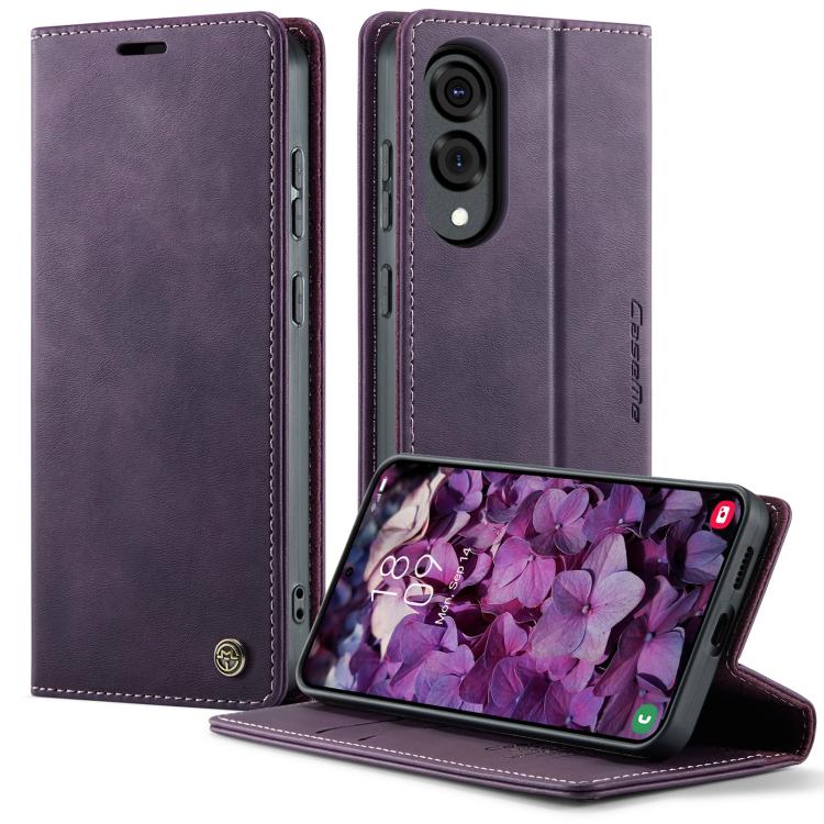Funda para Samsung Galaxy S25 Edge CaseMe 033 con forro de piel de becerro, microfibra y bloqueo RFID (morado)