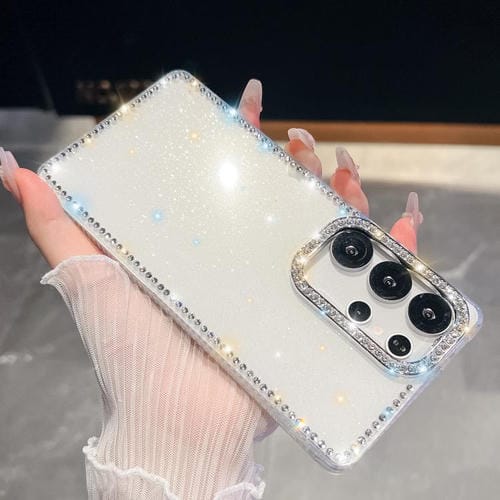 Funda de TPU con purpurina y diamantes de imitación para Samsung Galaxy A07 5G, anticaídas, 4 esquinas (blanca)