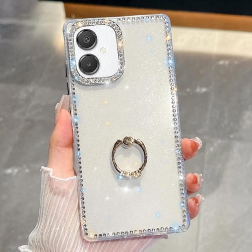 Funda de TPU con anillo anticaídas y purpurina para Samsung Galaxy A07 5G (blanco)