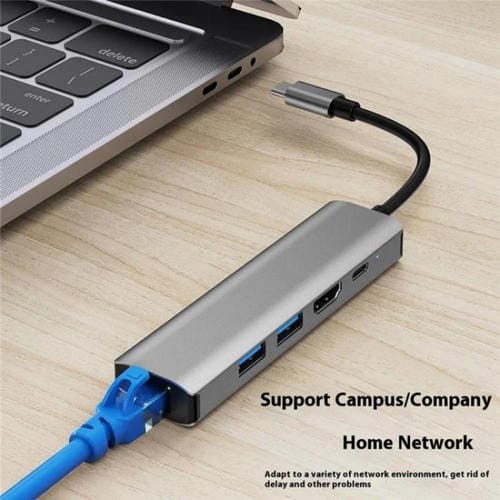 Adaptador Tipo-C 2403 Hub USB 5 en 1 RJ45 100M USB3.0 USB2.0 4K/30Hz HD PD100W