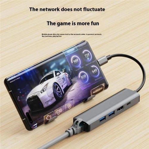 Adaptador Tipo-C 2403 Hub USB 5 en 1 RJ45 100M USB3.0 USB2.0 4K/30Hz HD PD100W