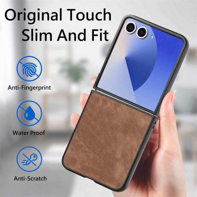 Funda trasera de cuero vintage para Samsung Galaxy Z Flip 7 5G (marrón)