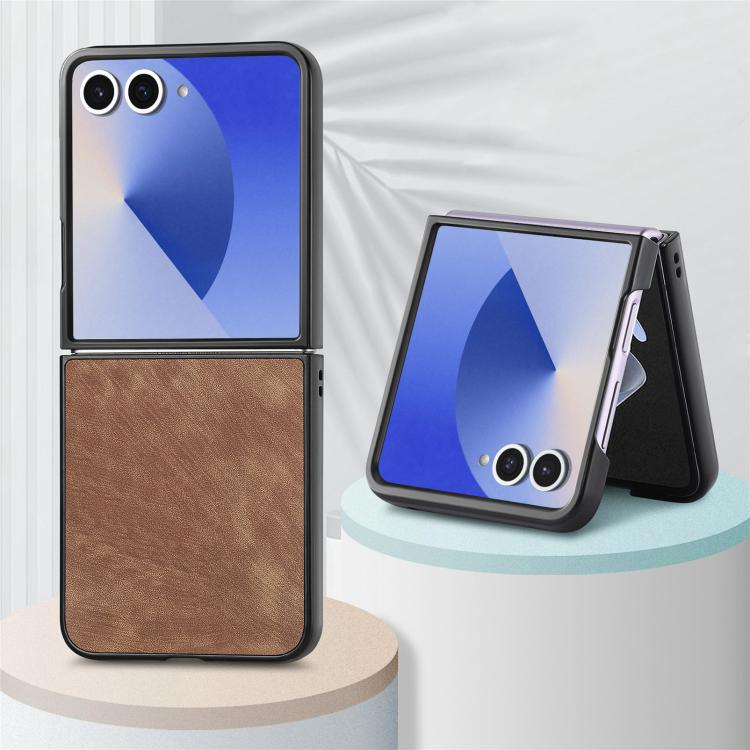Funda trasera de cuero vintage para Samsung Galaxy Z Flip 7 5G (marrón)