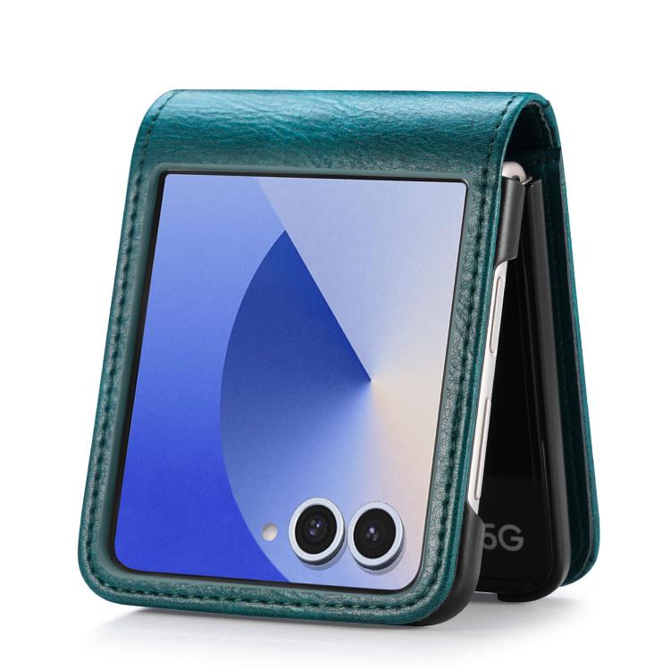 Funda de cuero con ranura para tarjetas y tapa vertical para Samsung Galaxy Z Flip7 5G (verde)