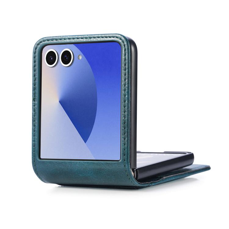 Funda de cuero con ranura para tarjetas y tapa vertical para Samsung Galaxy Z Flip7 5G (verde)