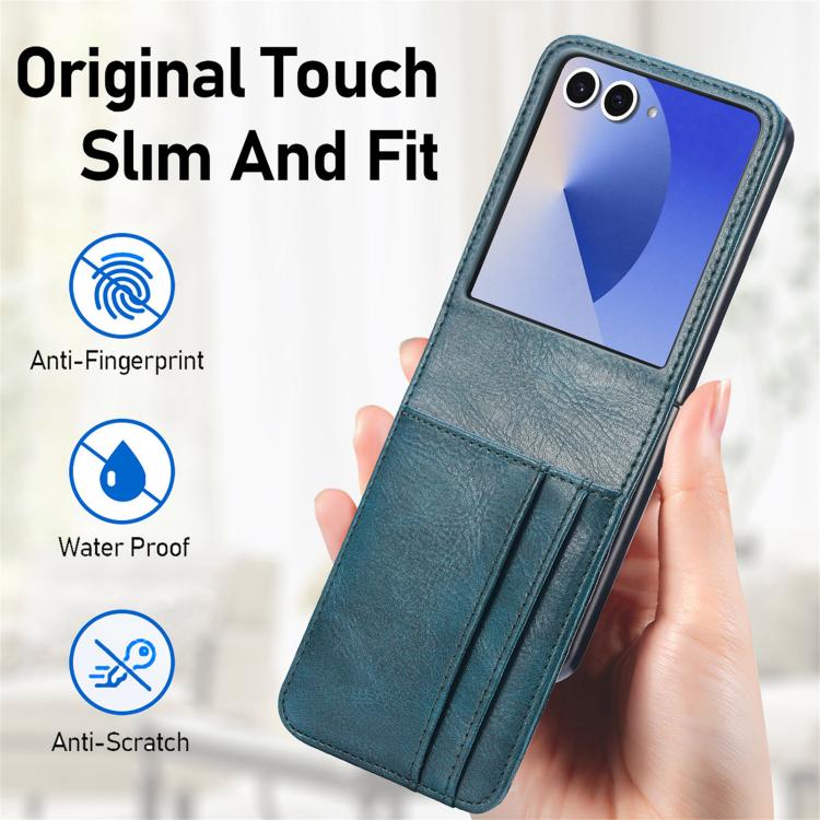 Funda de cuero con ranura para tarjetas y tapa vertical para Samsung Galaxy Z Flip7 5G (verde)