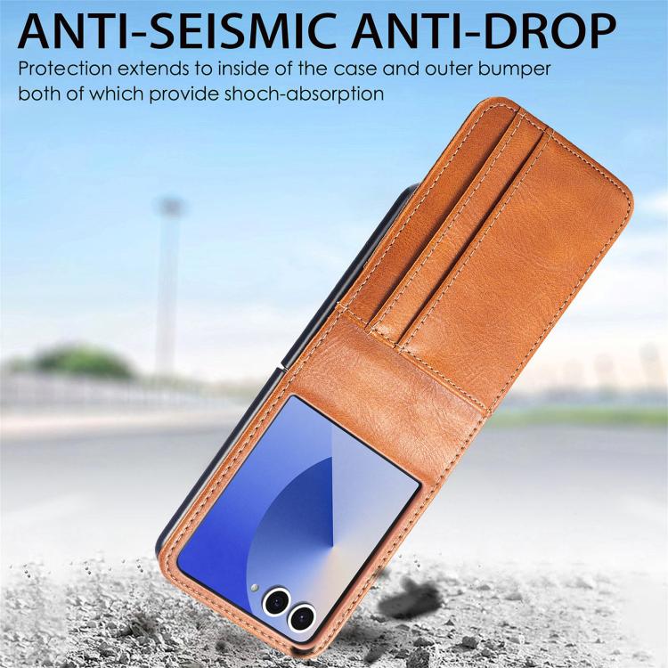 Funda de cuero con ranura para tarjetas y tapa vertical para Samsung Galaxy Z Flip7 5G (marrón)