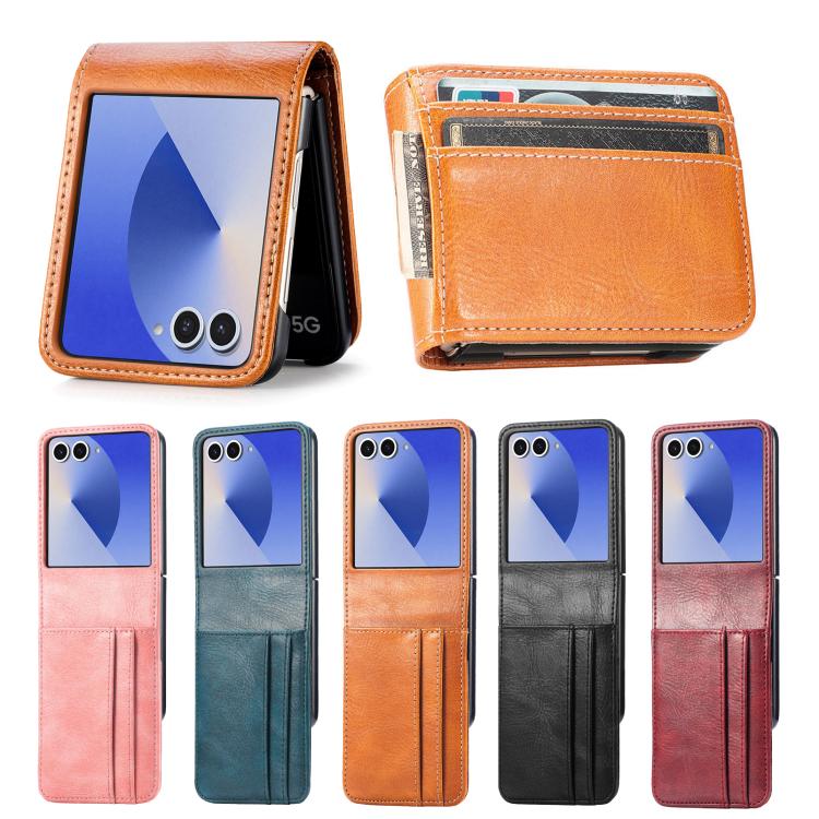 Funda de cuero con ranura para tarjetas y tapa vertical para Samsung Galaxy Z Flip7 5G (verde)