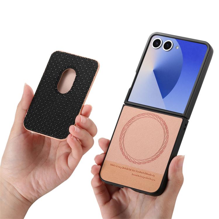 Funda de tela sarga con anillo magnético para Samsung Galaxy Z Flip7 5G (rosa)