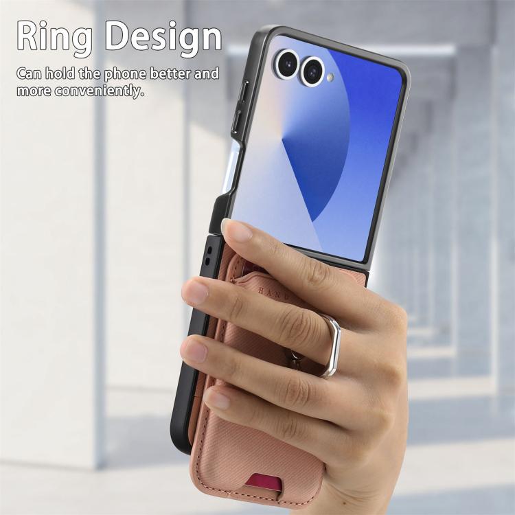 Funda de tela sarga con anillo magnético para Samsung Galaxy Z Flip7 5G (rosa)