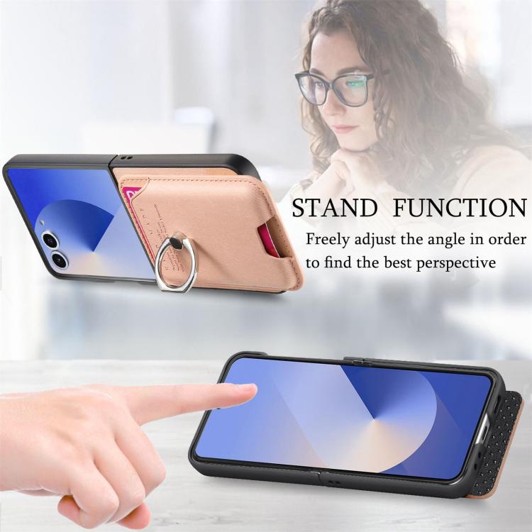 Funda de tela sarga con anillo magnético para Samsung Galaxy Z Flip7 5G (rosa)