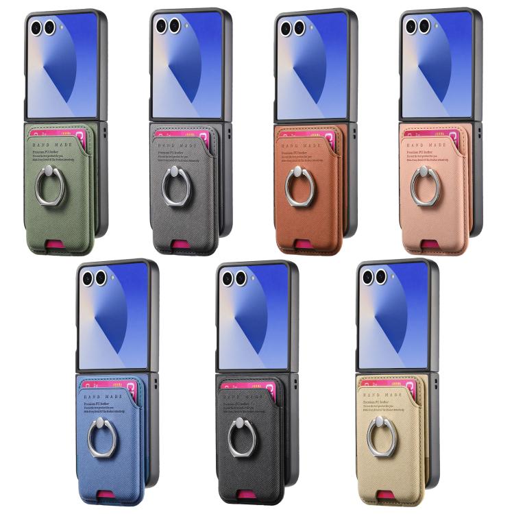 Funda de tela sarga con anillo magnético para Samsung Galaxy Z Flip7 5G (rosa)