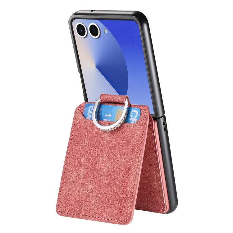 Funda tipo cartera con tapa vertical y anillo de cuero retro para Samsung Galaxy Z Flip7 5G (rosa)