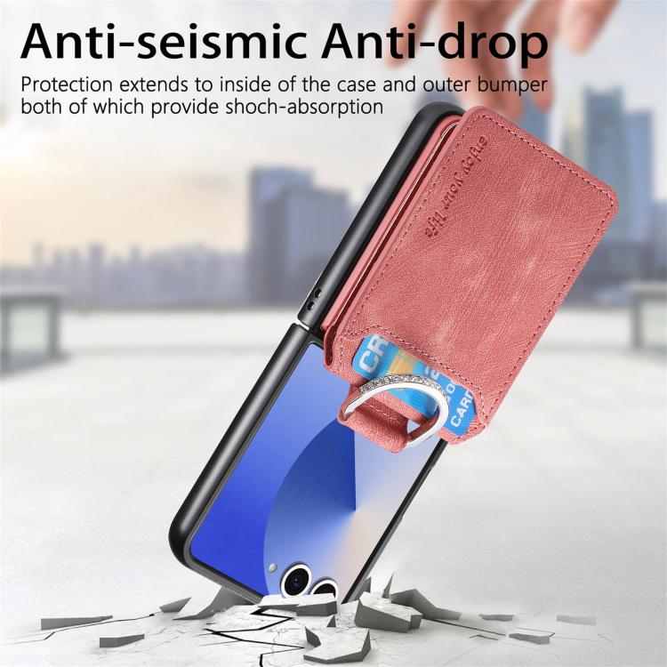 Funda tipo cartera con tapa vertical y anillo de cuero retro para Samsung Galaxy Z Flip7 5G (rosa)
