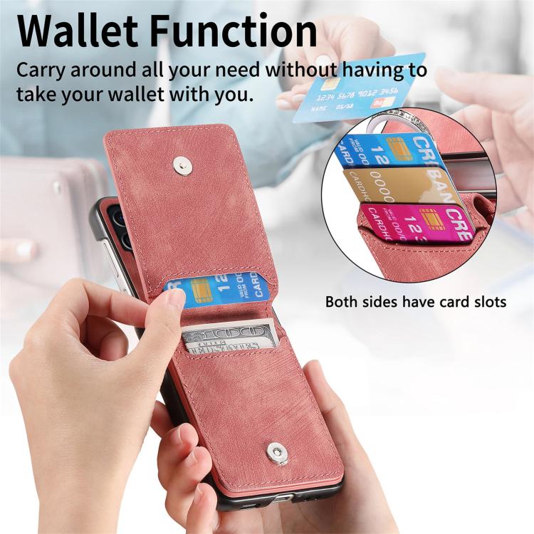 Funda tipo cartera con tapa vertical y anillo de cuero retro para Samsung Galaxy Z Flip7 5G (rosa)