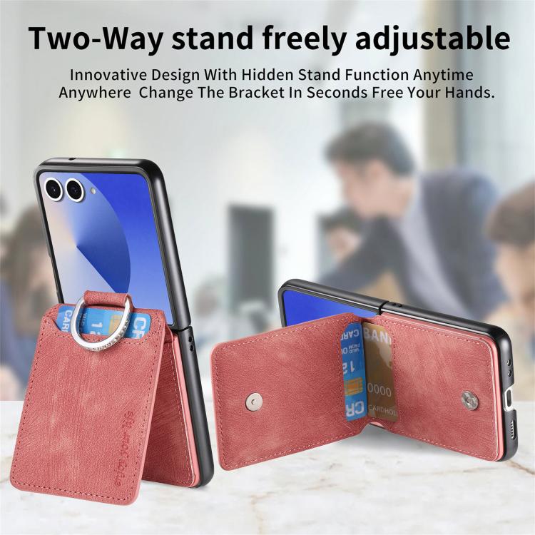 Funda tipo cartera con tapa vertical y anillo de cuero retro para Samsung Galaxy Z Flip7 5G (rosa)