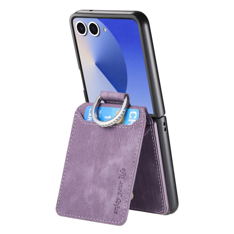 Funda tipo cartera con tapa vertical y anillo de cuero retro para Samsung Galaxy Z Flip7 5G (morado)