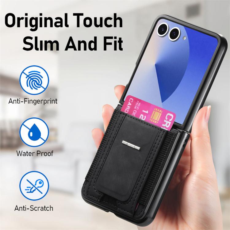 Funda de cuero retro plegable con soporte y tarjetero elástico para Samsung Galaxy Z Flip7 5G (negro)