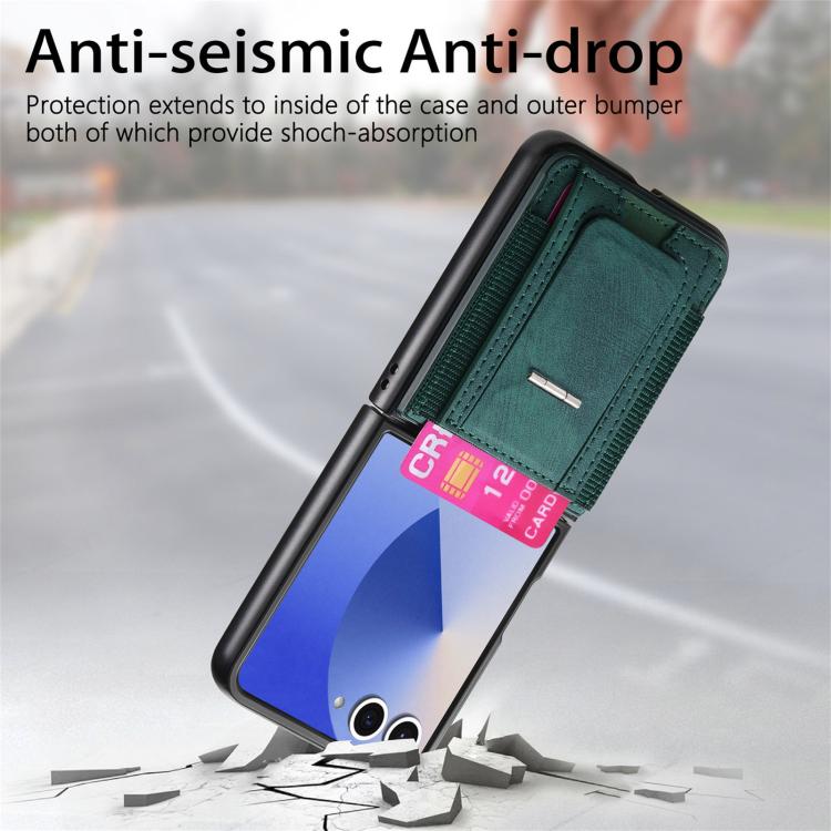 Funda de cuero retro plegable con soporte y tarjetero elástico para Samsung Galaxy Z Flip7 5G (verde)