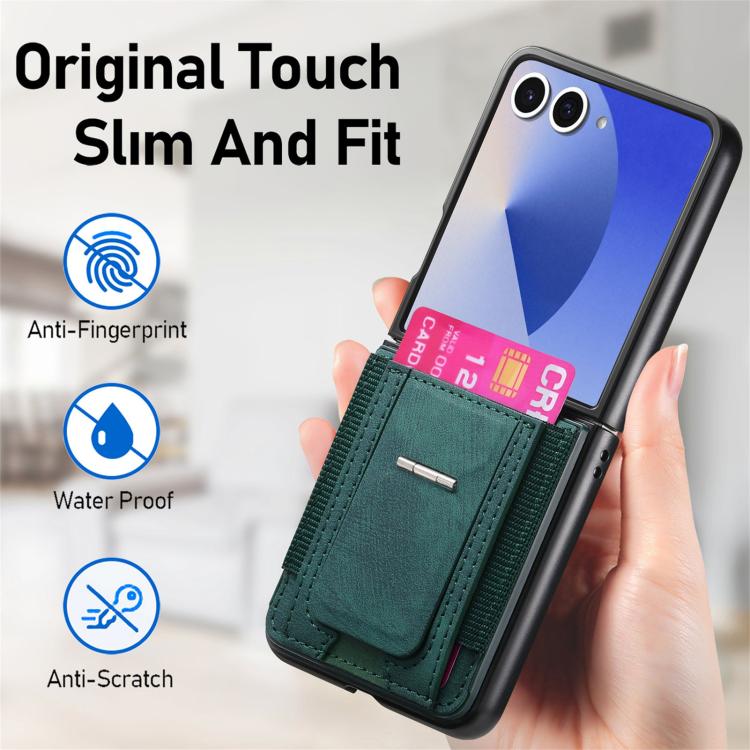 Funda de cuero retro plegable con soporte y tarjetero elástico para Samsung Galaxy Z Flip7 5G (verde)