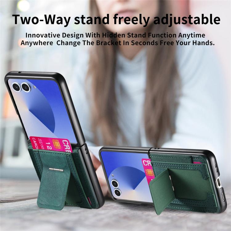 Funda de cuero retro plegable con soporte y tarjetero elástico para Samsung Galaxy Z Flip7 5G (verde)