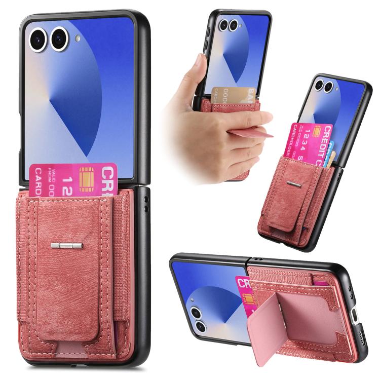 Funda de cuero retro plegable con soporte y tarjetero elástico para Samsung Galaxy Z Flip7 5G (rosa)