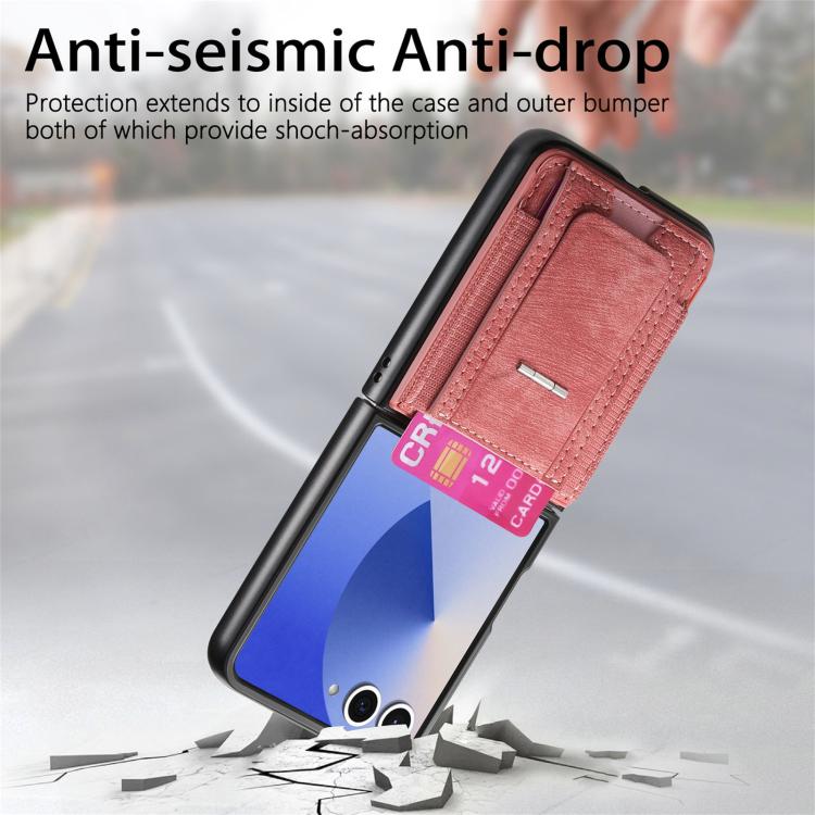 Funda de cuero retro plegable con soporte y tarjetero elástico para Samsung Galaxy Z Flip7 5G (rosa)