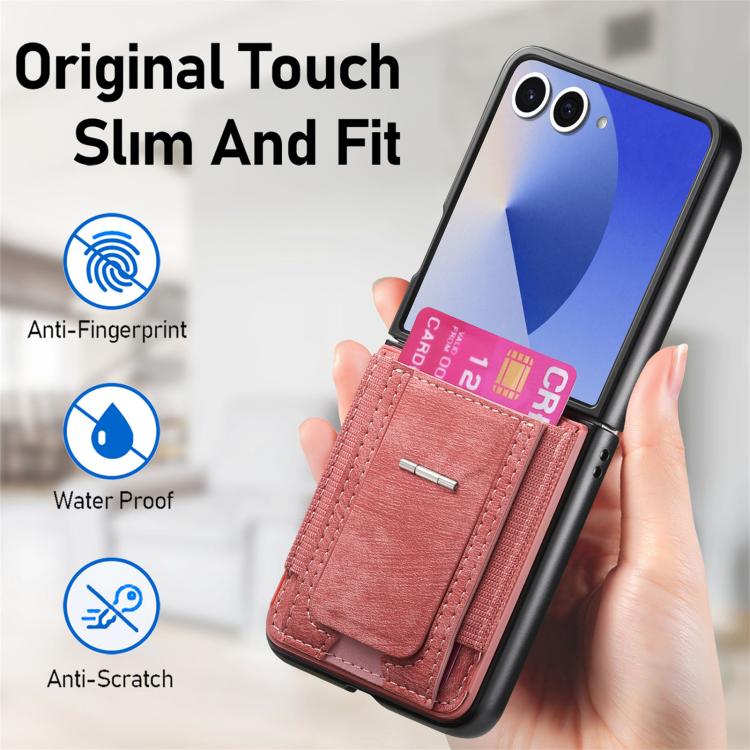 Funda de cuero retro plegable con soporte y tarjetero elástico para Samsung Galaxy Z Flip7 5G (rosa)