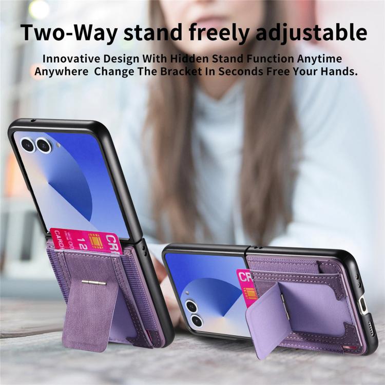 Funda de cuero retro plegable con soporte y tarjetero elástico para Samsung Galaxy Z Flip7 5G (morado)