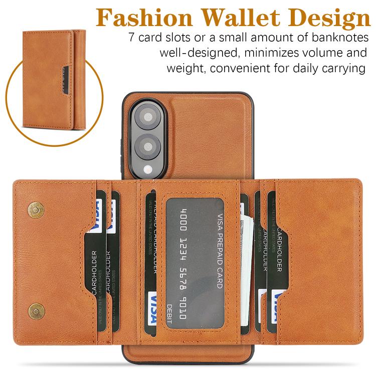 Funda de cuero plegable triple Kalebol con imán fuerte MagSafe para Samsung Galaxy S25 Edge 5G (marrón)