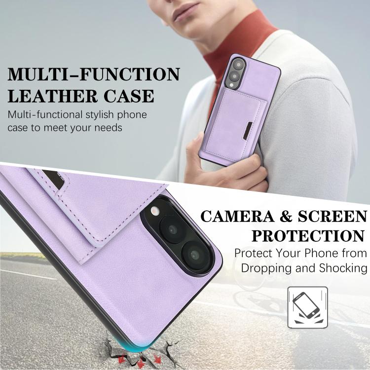 Funda de cuero plegable triple Kalebol con imán fuerte MagSafe para Samsung Galaxy S25 Edge 5G (morado)