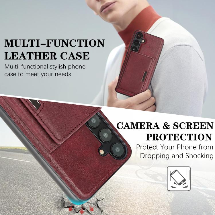Funda de cuero plegable triple Kalebol con imán fuerte MagSafe para Samsung Galaxy S25 5G (roja)