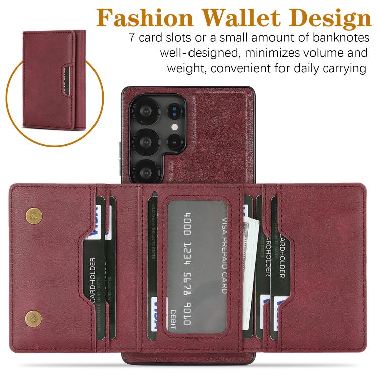Funda de cuero plegable triple con imán fuerte MagSafe para Samsung Galaxy S25 Ultra 5G (rojo)