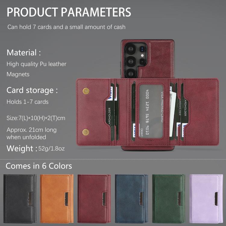 Funda de cuero plegable triple con imán fuerte MagSafe para Samsung Galaxy S25 Ultra 5G (rojo)
