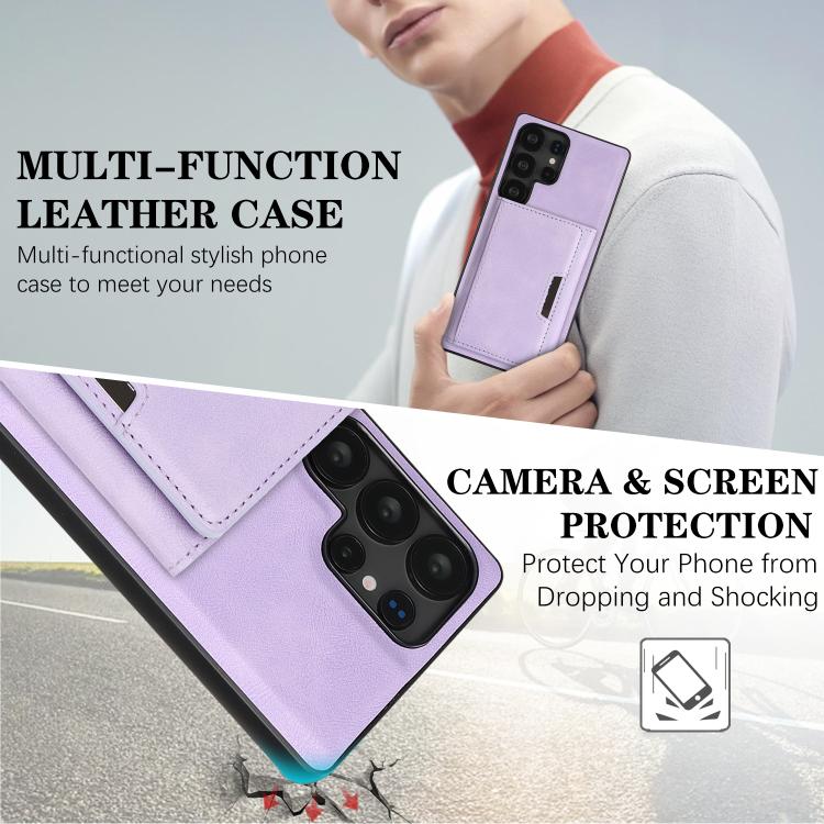 Funda de cuero plegable triple Kalebol con imán fuerte MagSafe para Samsung Galaxy S25 Ultra 5G (morado)
