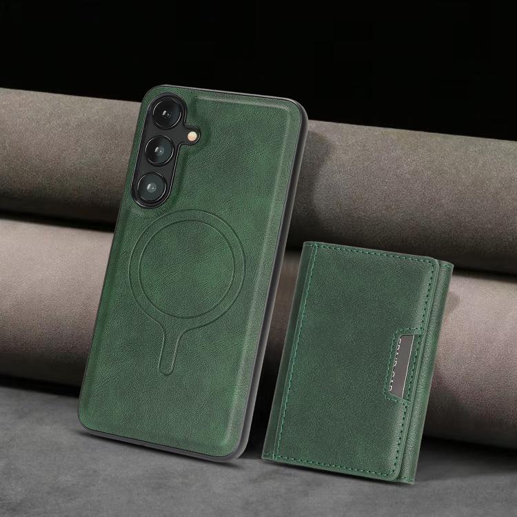 Funda de cuero plegable triple Kalebol con imán fuerte MagSafe para Samsung Galaxy S24+ 5G (verde)