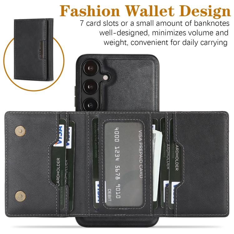 Funda de cuero plegable triple Kalebol con imán fuerte MagSafe para Samsung Galaxy S24 5G (negra)