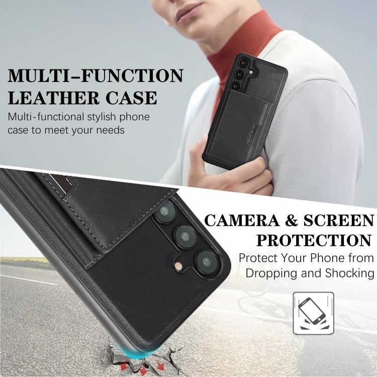 Funda de cuero plegable triple Kalebol con imán fuerte MagSafe para Samsung Galaxy S24 5G (negra)
