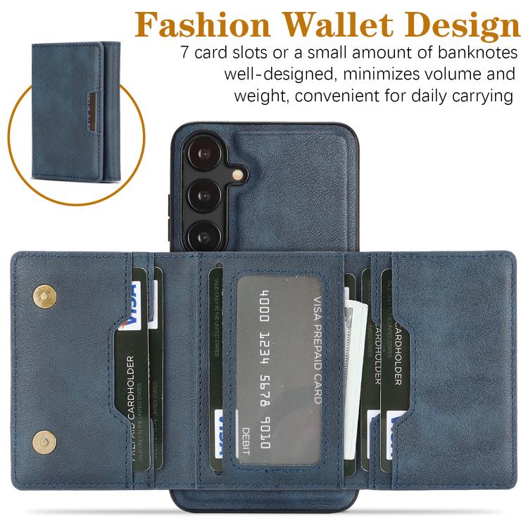 Funda de cuero plegable triple Kalebol con imán fuerte MagSafe para Samsung Galaxy S24 5G (azul)