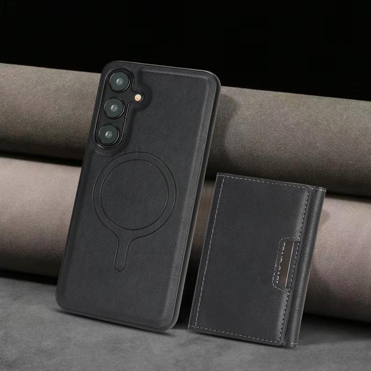 Funda de cuero plegable triple Kalebol con imán fuerte MagSafe para Samsung Galaxy S23+ 5G (negra)