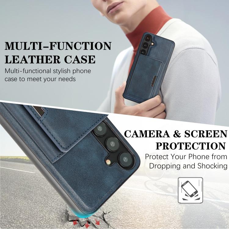 Funda de cuero plegable triple Kalebol con imán fuerte MagSafe para Samsung Galaxy S23+ 5G (azul)