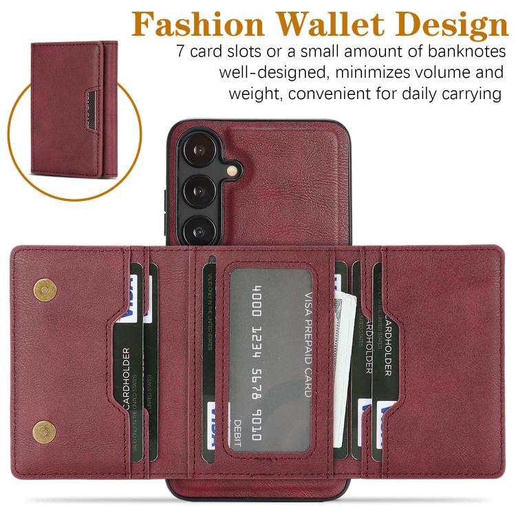 Funda de cuero plegable triple Kalebol con imán fuerte MagSafe para Samsung Galaxy S23 5G (roja)