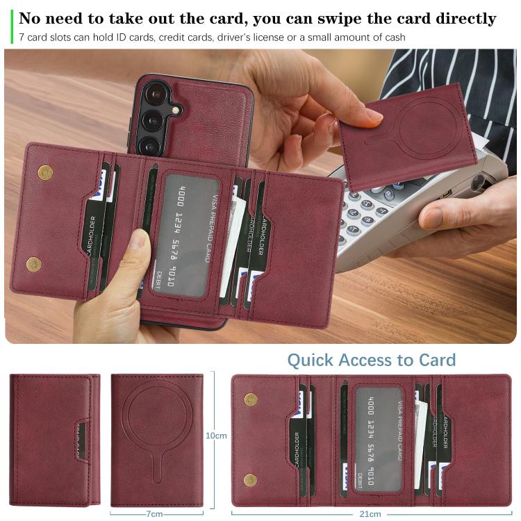 Funda de cuero plegable triple Kalebol con imán fuerte MagSafe para Samsung Galaxy S23 5G (roja)