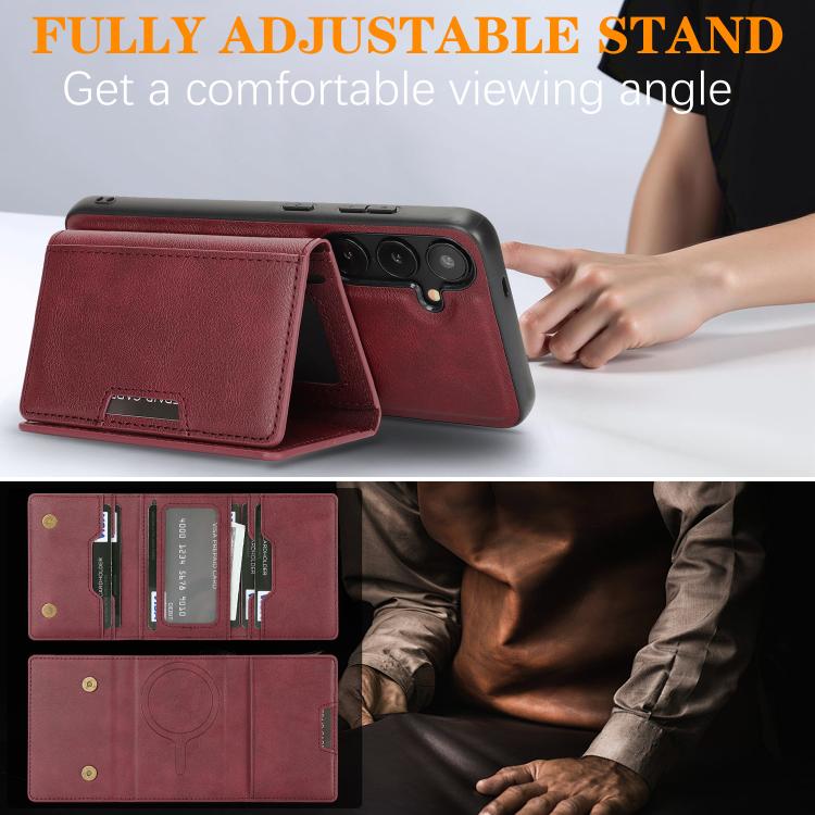 Funda de cuero plegable triple Kalebol con imán fuerte MagSafe para Samsung Galaxy S23 5G (roja)